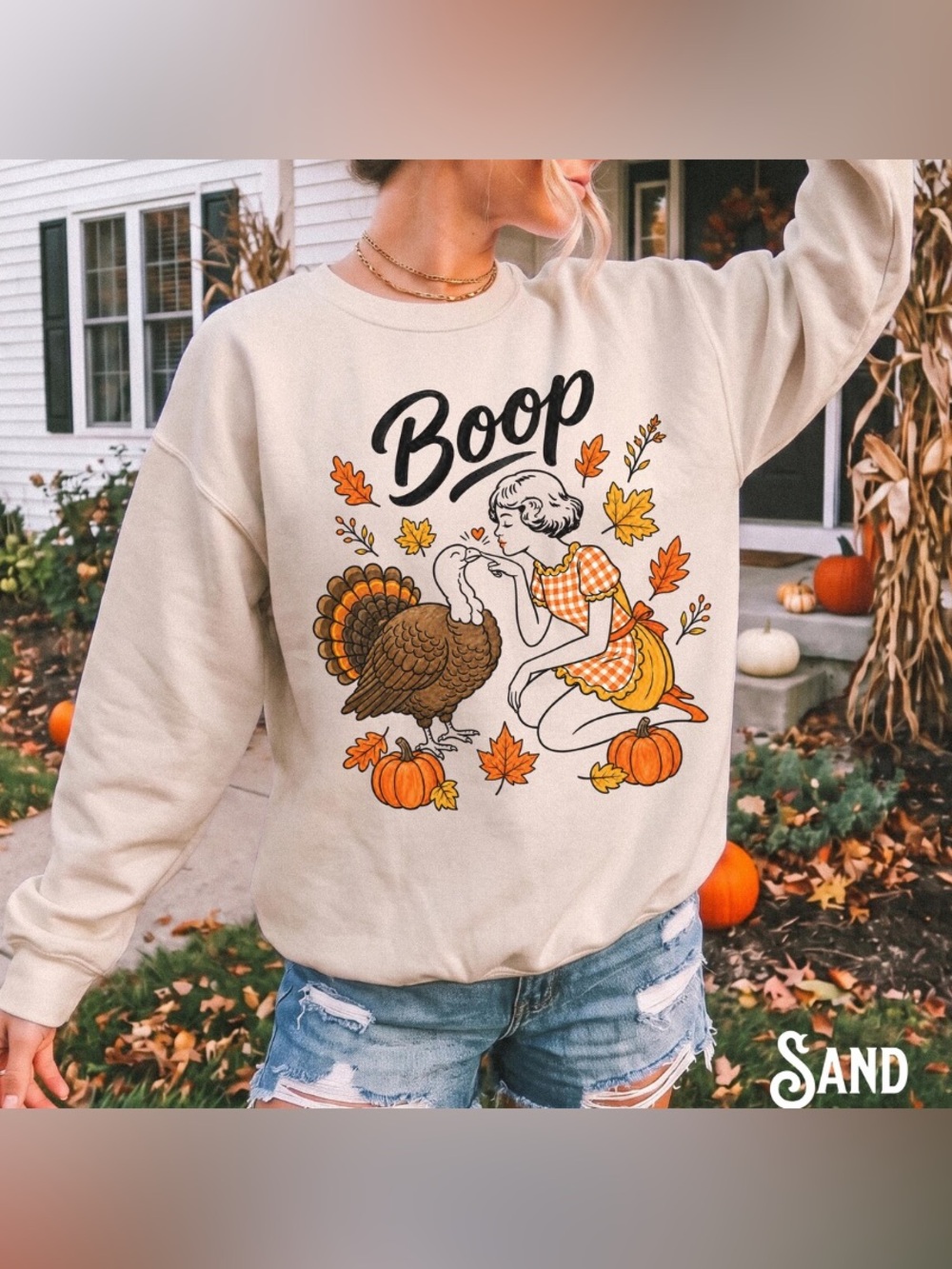 Boop Turkey Sweatshirt, Fall Thanksgiving Pullover Graphic Tee